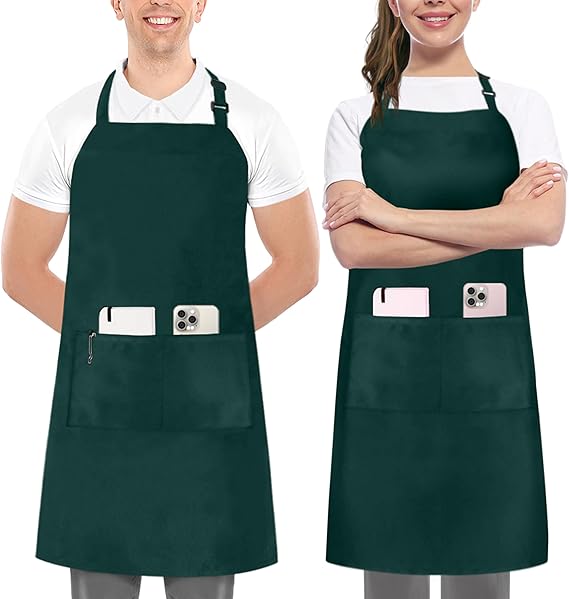 Utopia Kitchen 2 Pack Bib Apron, Adjustable with 2 Pockets, Water and Oil Resistant, Cooking Kitchen Chef Apron for Women Men Quick Pick Grocers
